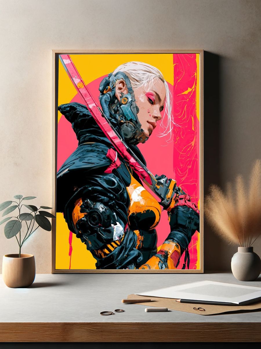 Cyberpunk Warrior Portrait Print. — room view 2