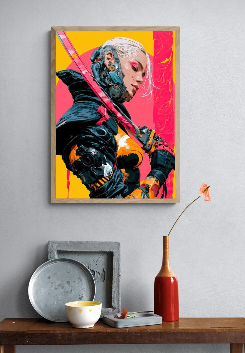 Cyberpunk Warrior Portrait Print. — room view 3
