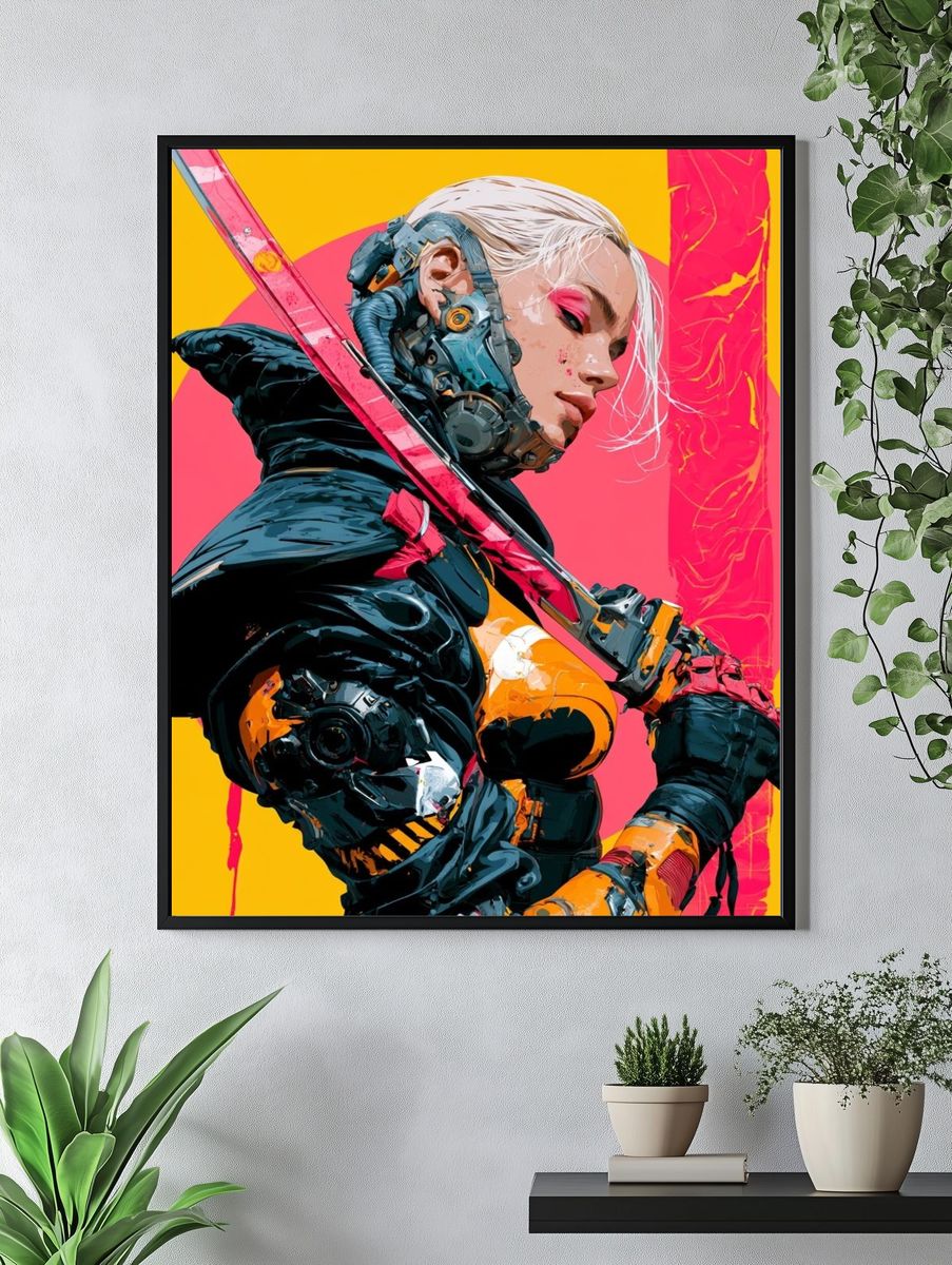 Cyberpunk Warrior Portrait Print. — room view 4