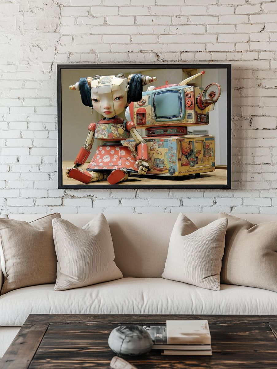 Retro Robot Doll Illustration Poster. — room view 1