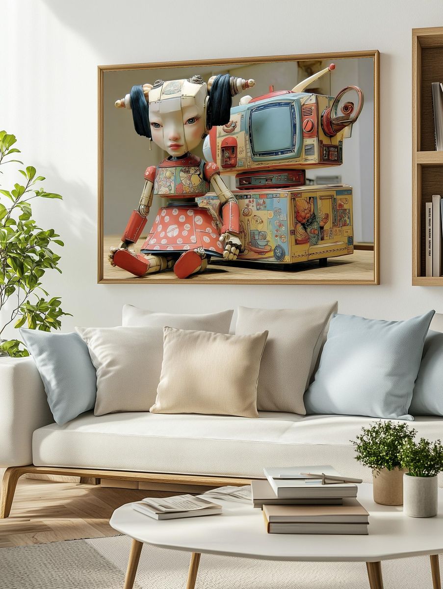 Retro Robot Doll Illustration Poster. — room view 2