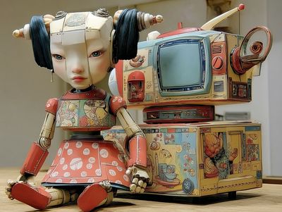 Retro Robot Doll Illustration Poster. poster