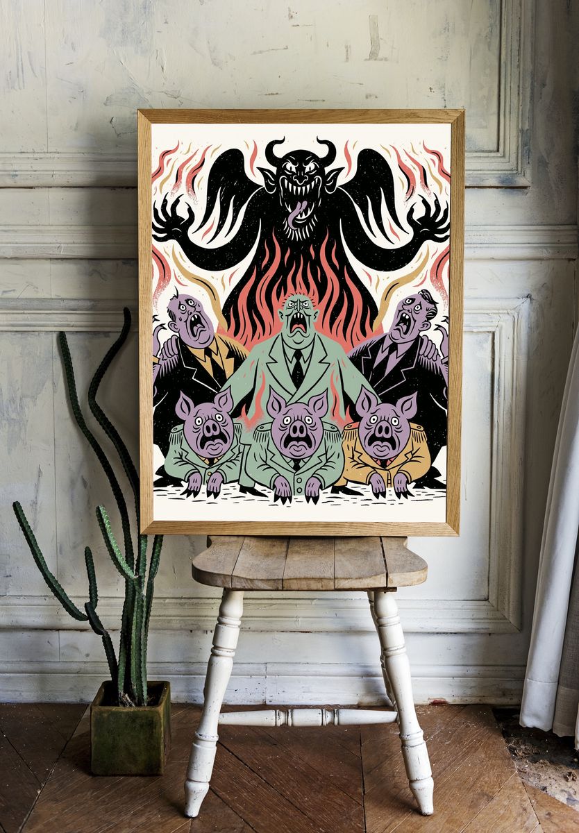 Monster Pig Choir Illustration Poster. room preview