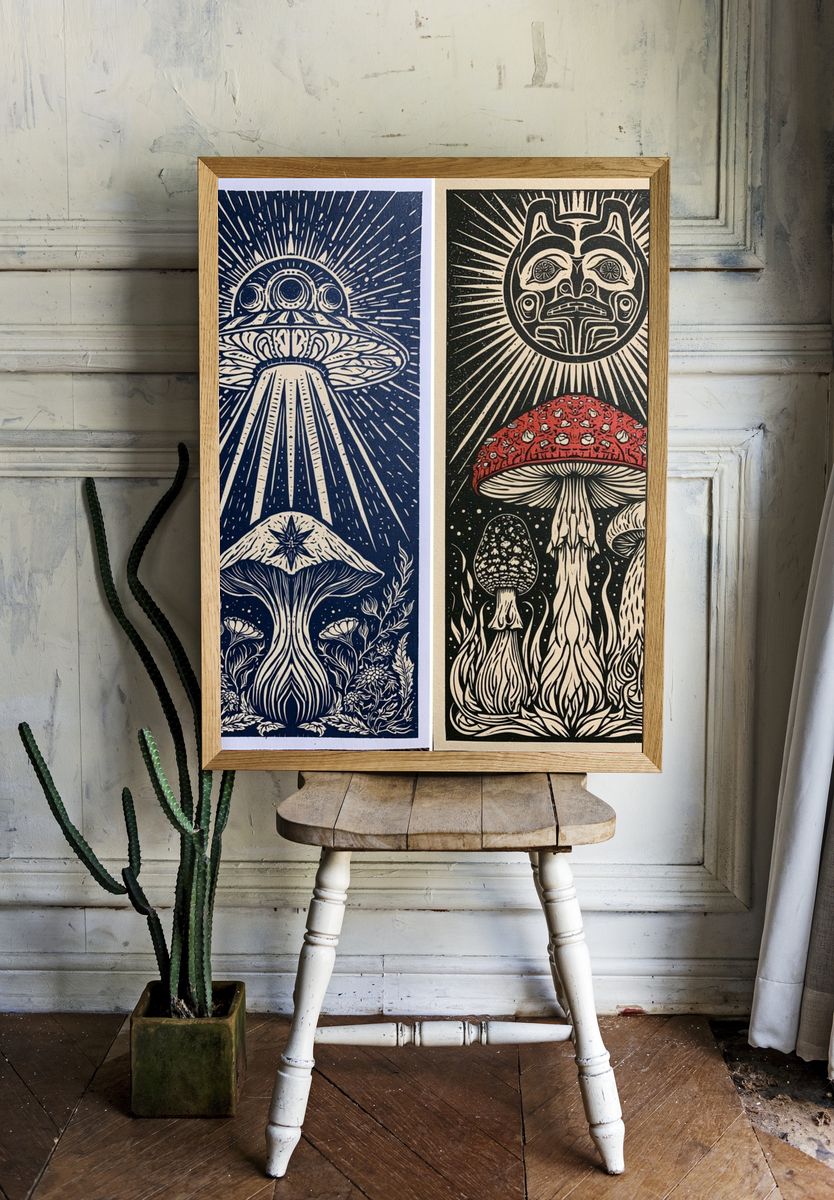 Mystic Mushroom Sun Poster. — room view 1