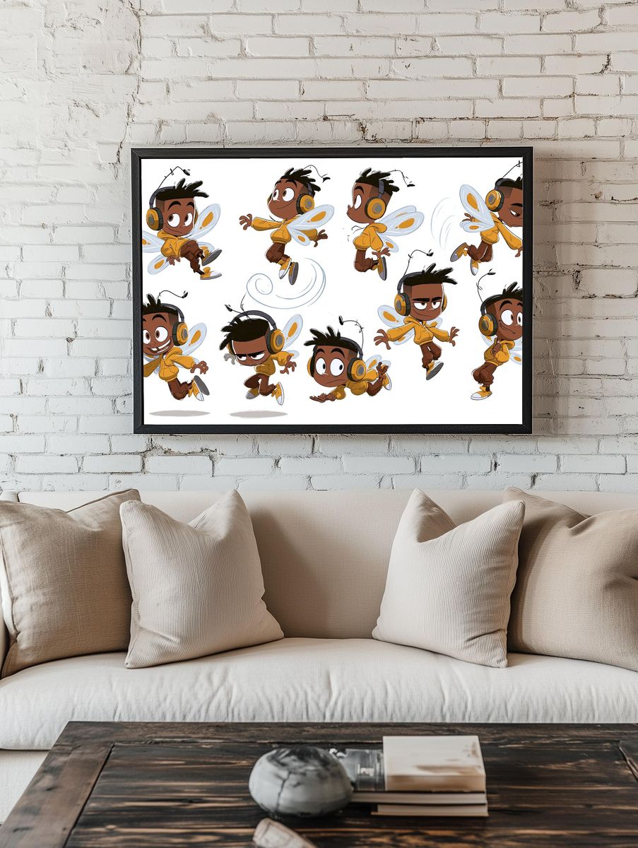Flying Boy Character Sheet Print. — room view 1