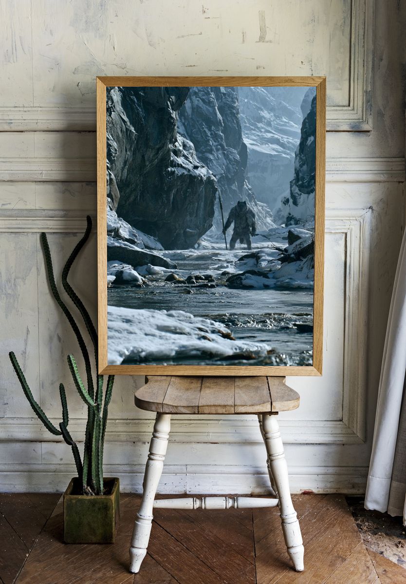 Snowy Mountain Troll Photography Poster. room preview