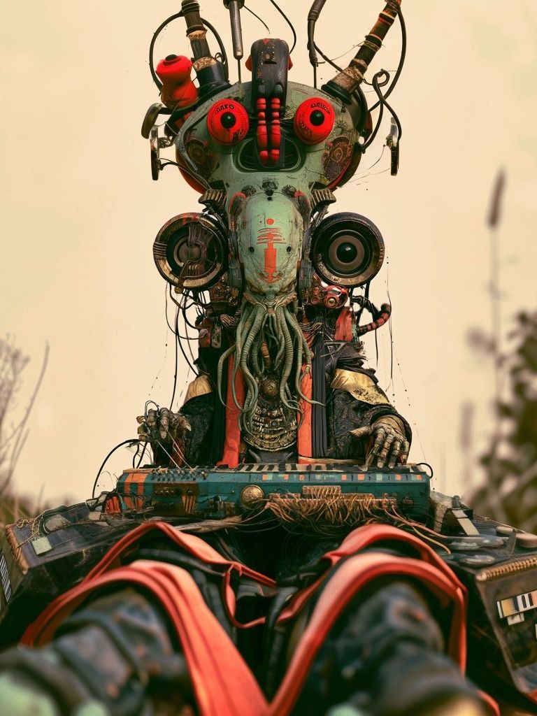 Surreal Tribal Robot Portrait Poster. poster detail