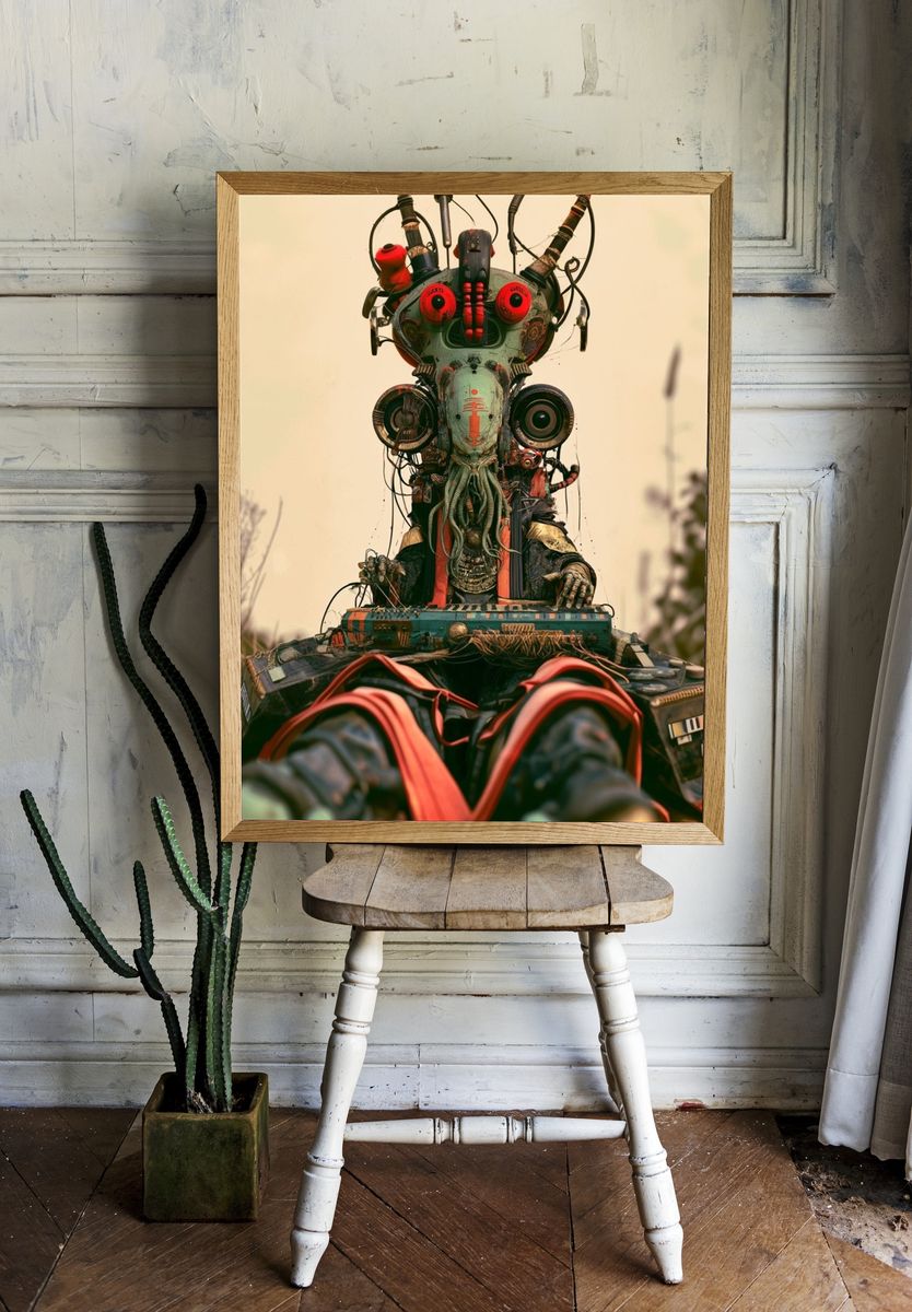 Surreal Tribal Robot Portrait Poster. — room view 1