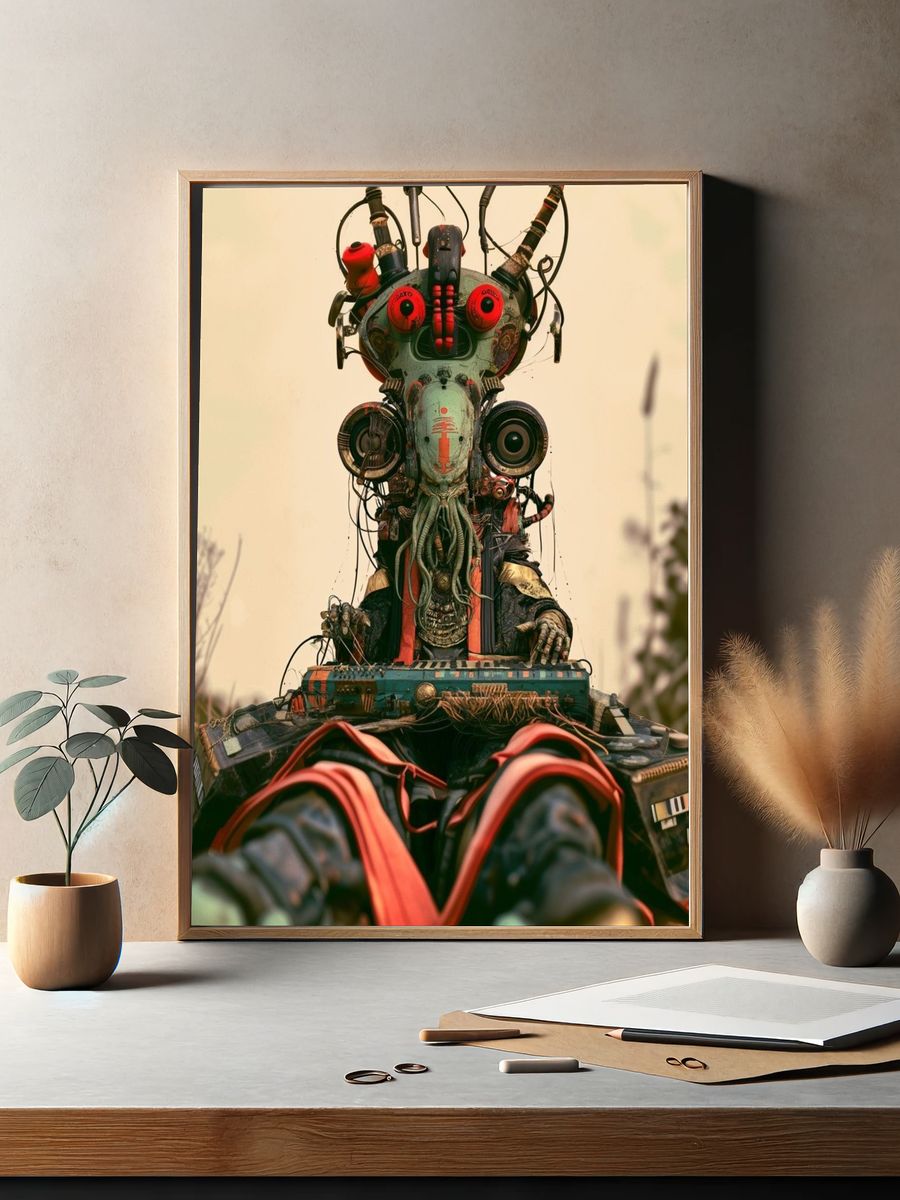 Surreal Tribal Robot Portrait Poster. — room view 2