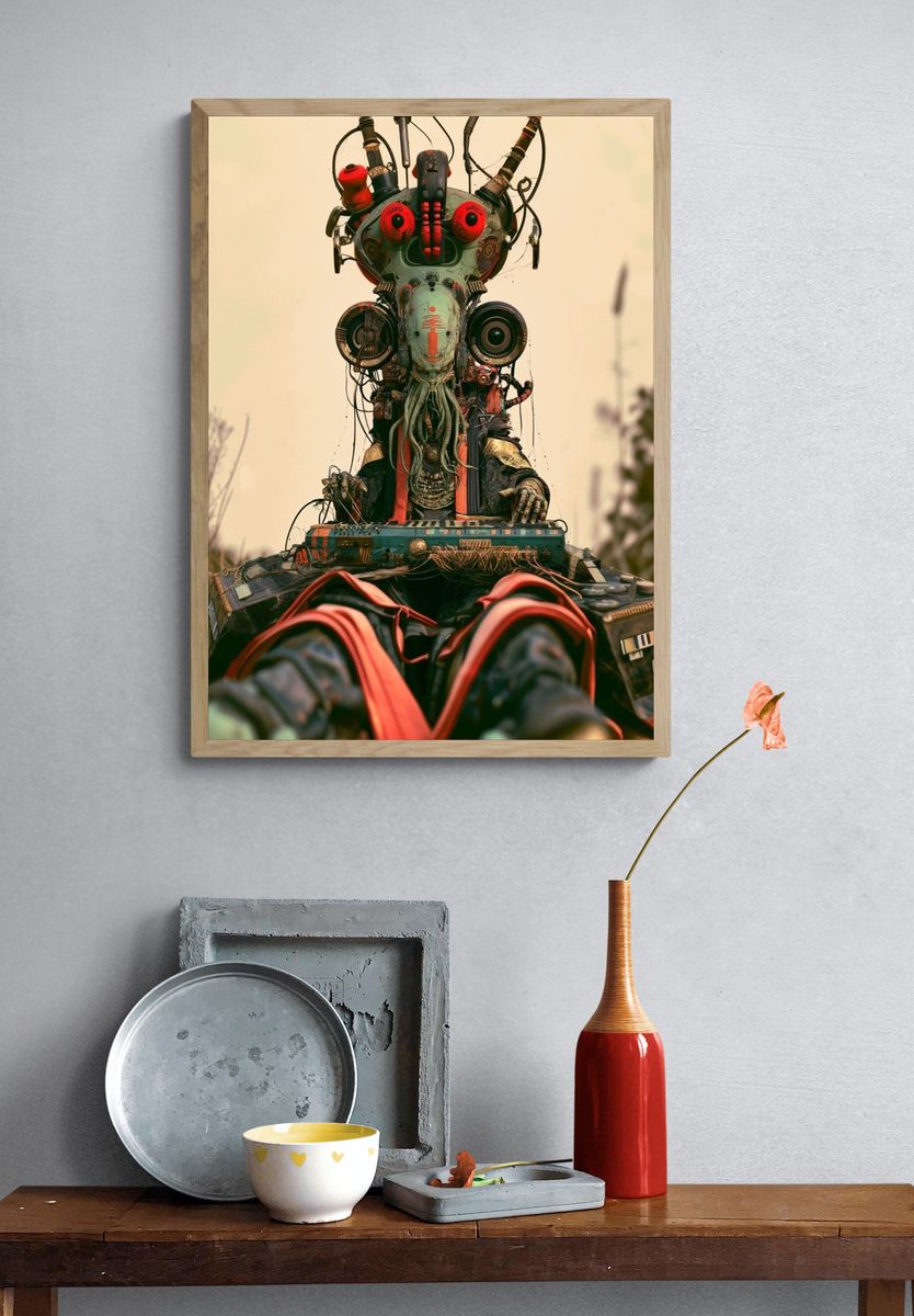 Surreal Tribal Robot Portrait Poster. — room view 3