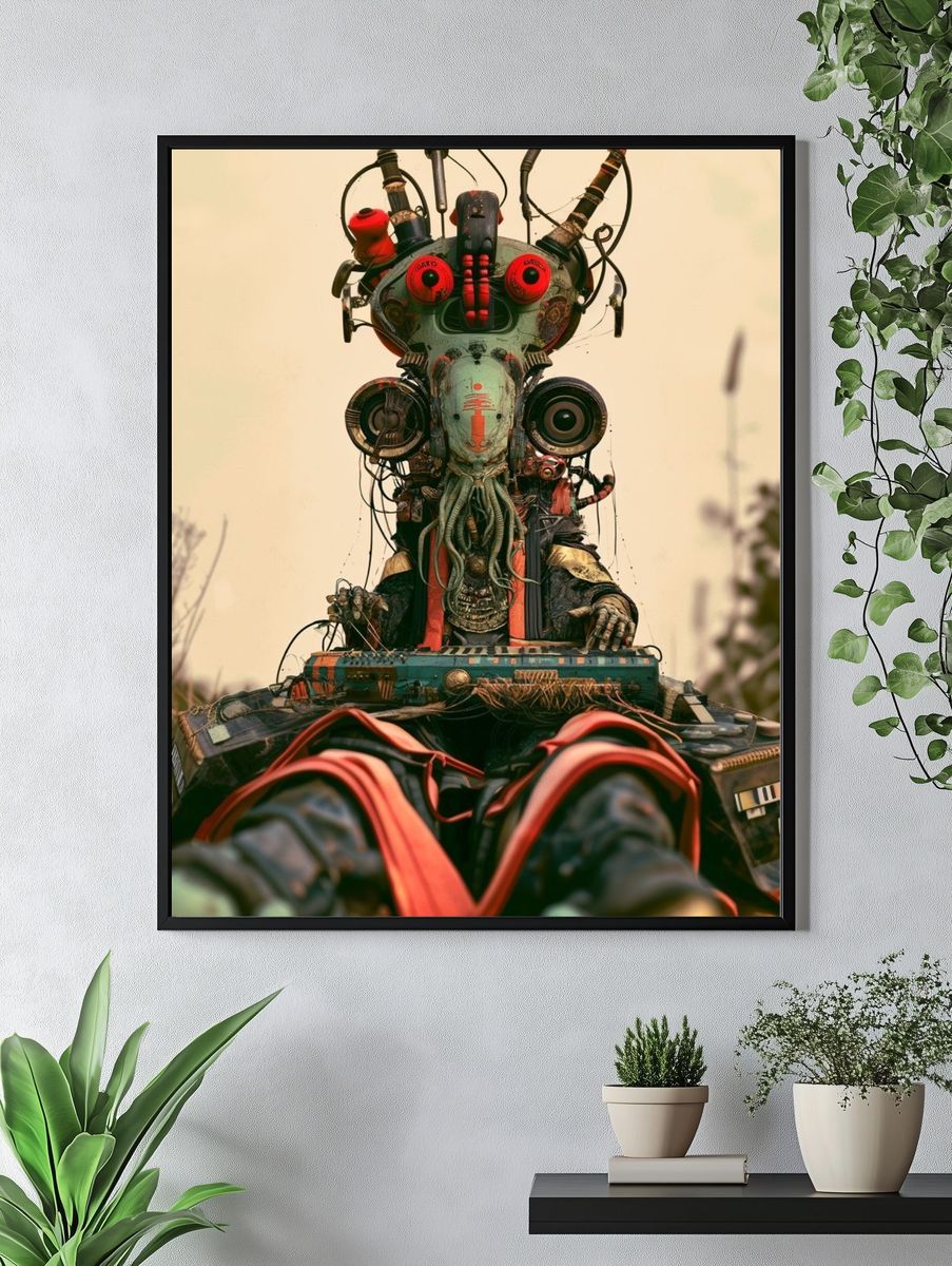 Surreal Tribal Robot Portrait Poster. — room view 4