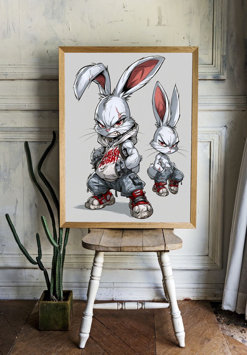 Angry Bunny Street Art Poster. — room view 1