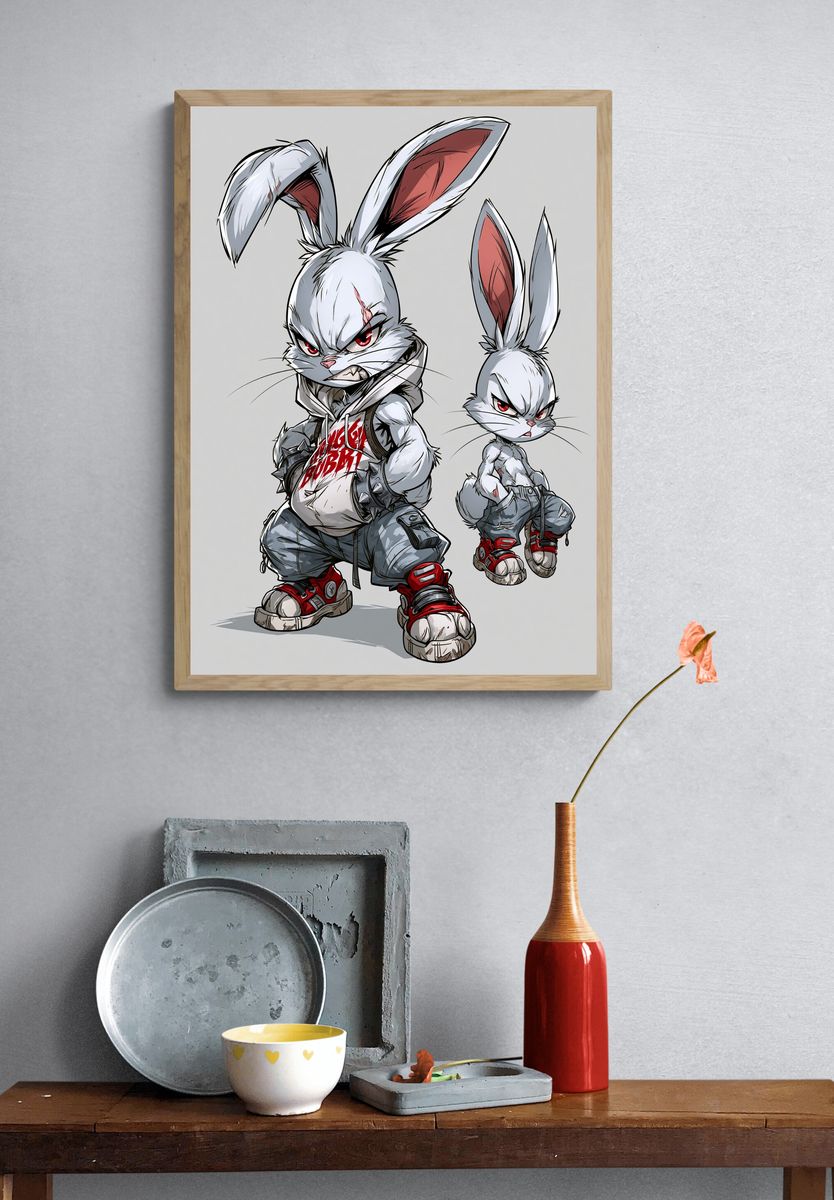Angry Bunny Street Art Poster. — room view 3