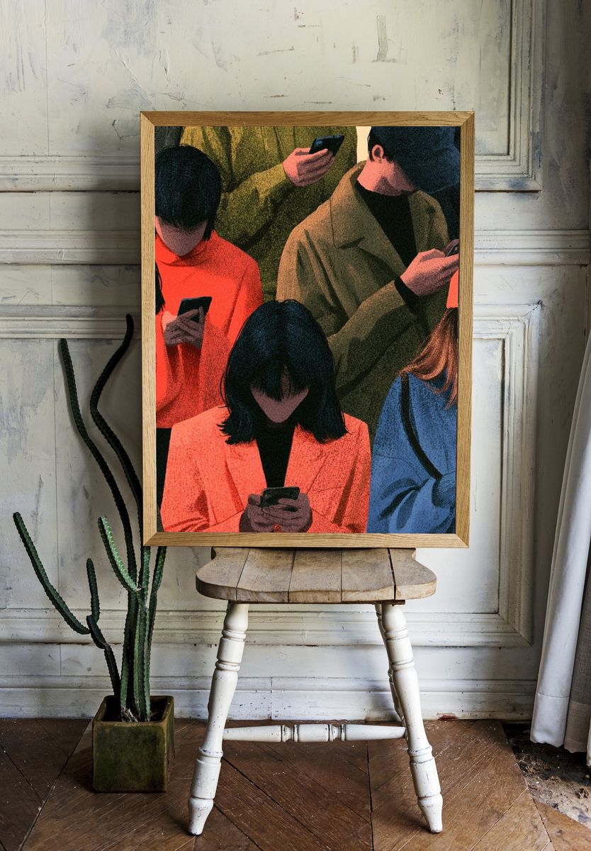 Phone Crowd Illustration Poster. room preview