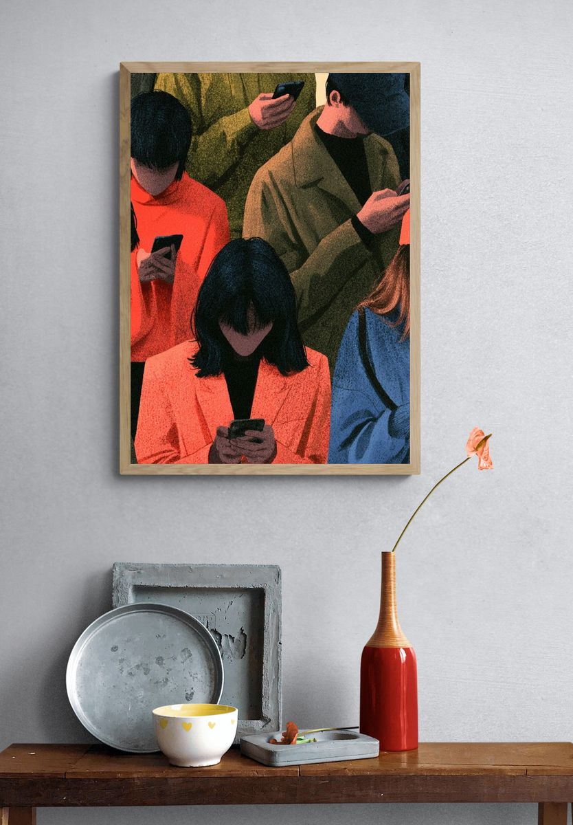 Phone Crowd Illustration Poster. — room view 3