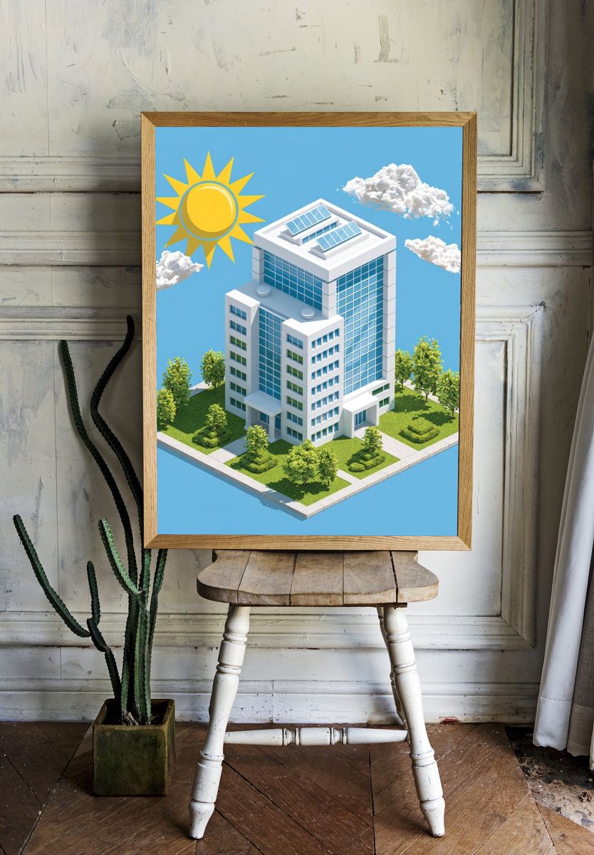 Solar Office Building Illustration Print. room preview