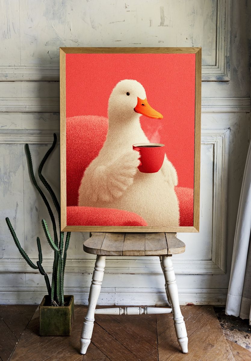 Duck with Coffee Illustration Poster. room preview