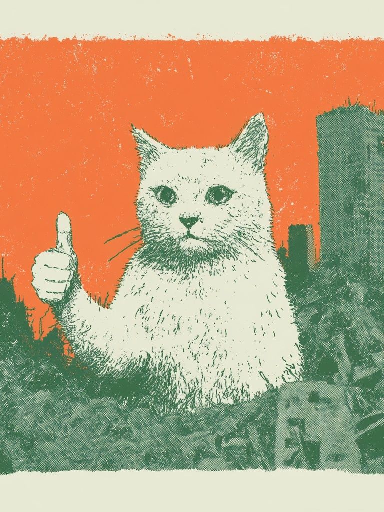 Thumbs Up Cat Retro Illustration Poster. poster — illustration art