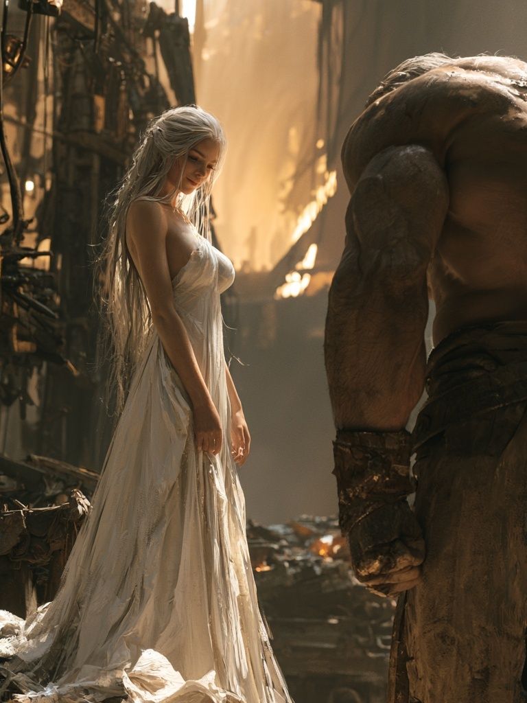 Fantasy Warrior and Elf Portrait Print. poster detail