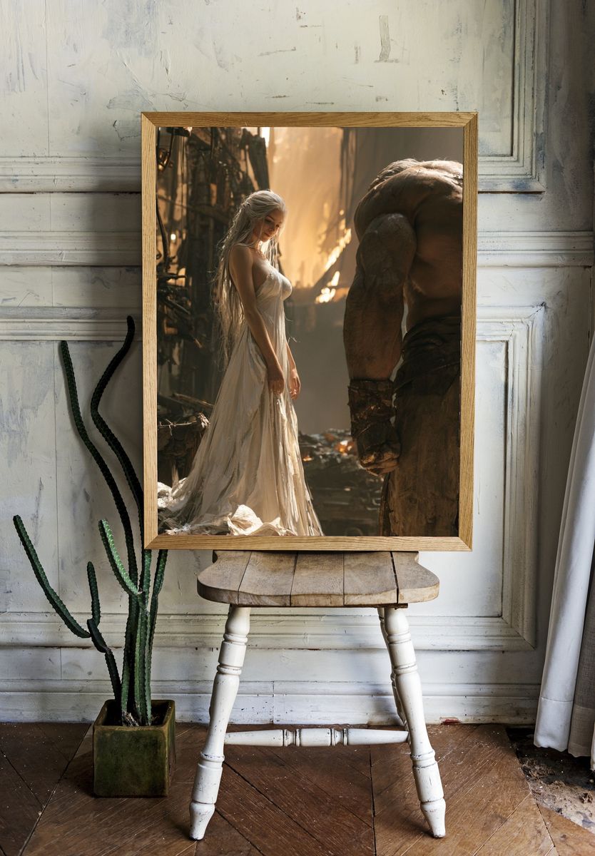 Fantasy Warrior and Elf Portrait Print. room preview
