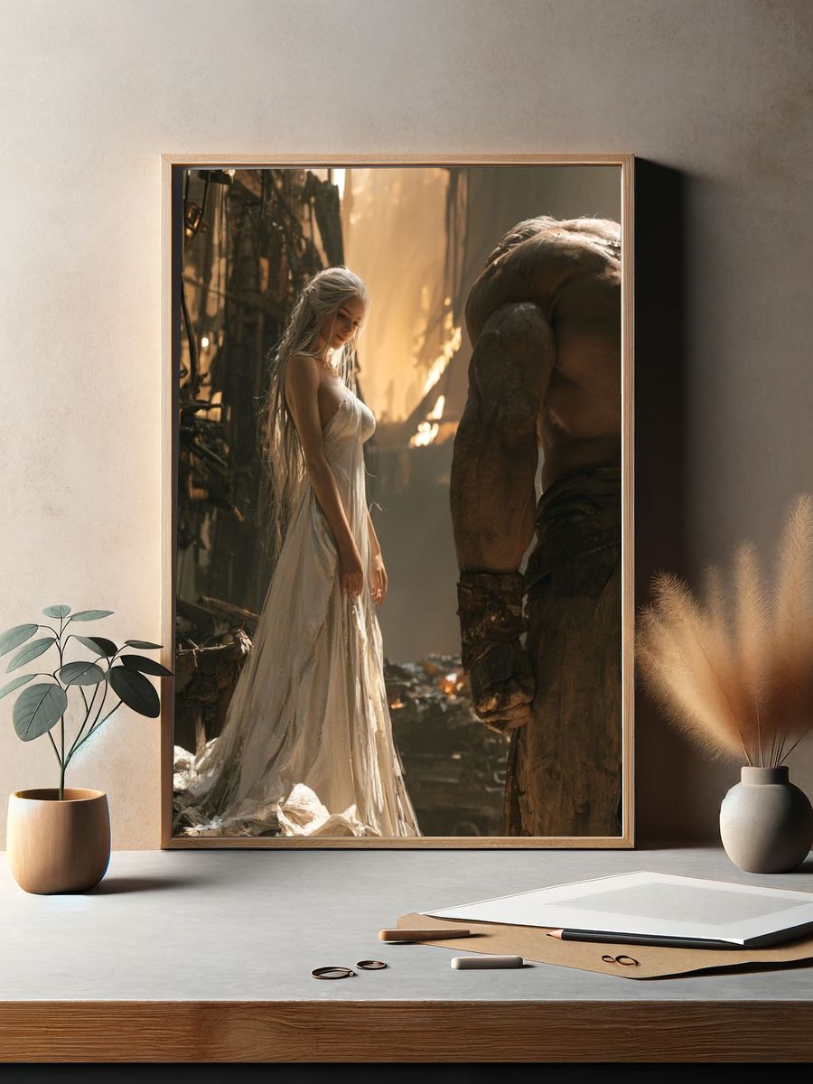 Fantasy Warrior and Elf Portrait Print. — room view 2