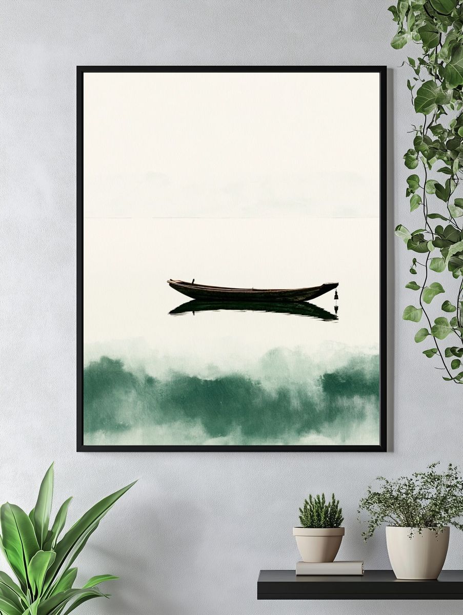 Solitary Boat Watercolor Print. — room view 4