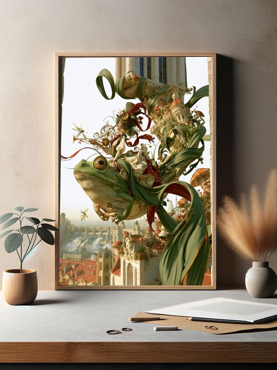 Frog Rider Fantasy Cityscape Print. — room view 2