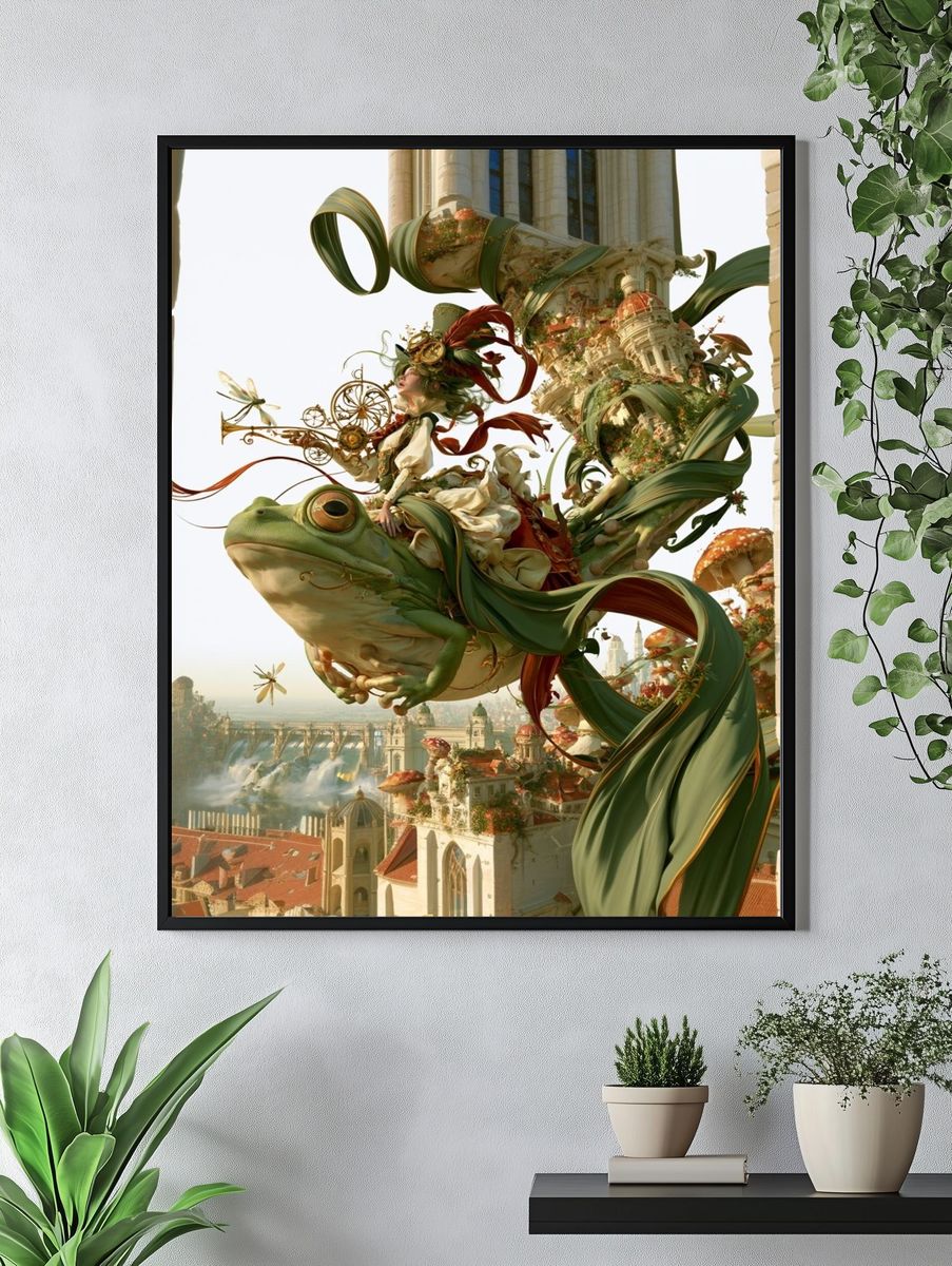 Frog Rider Fantasy Cityscape Print. — room view 4