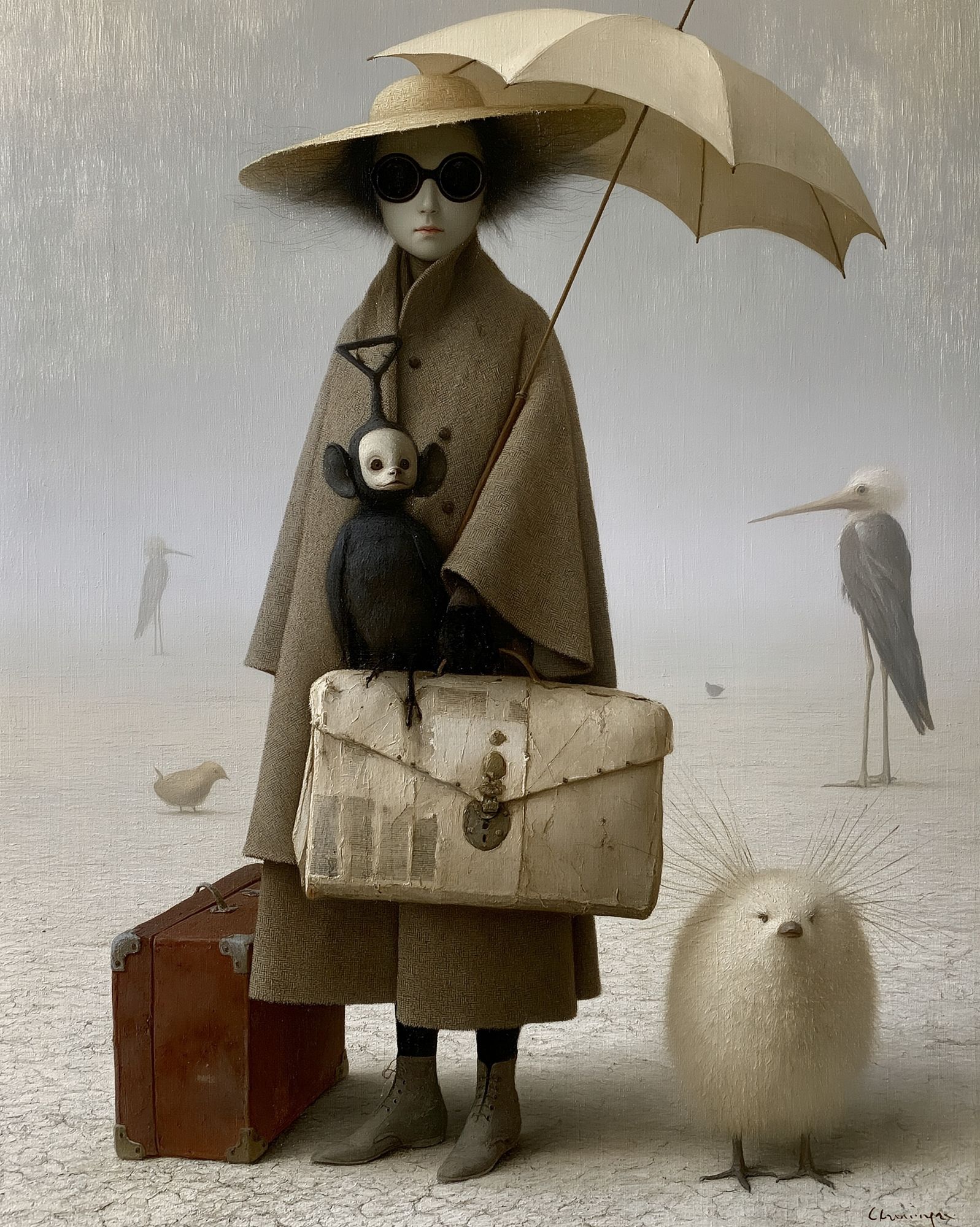 Surreal Birdwatcher Illustration Poster. poster — illustration art