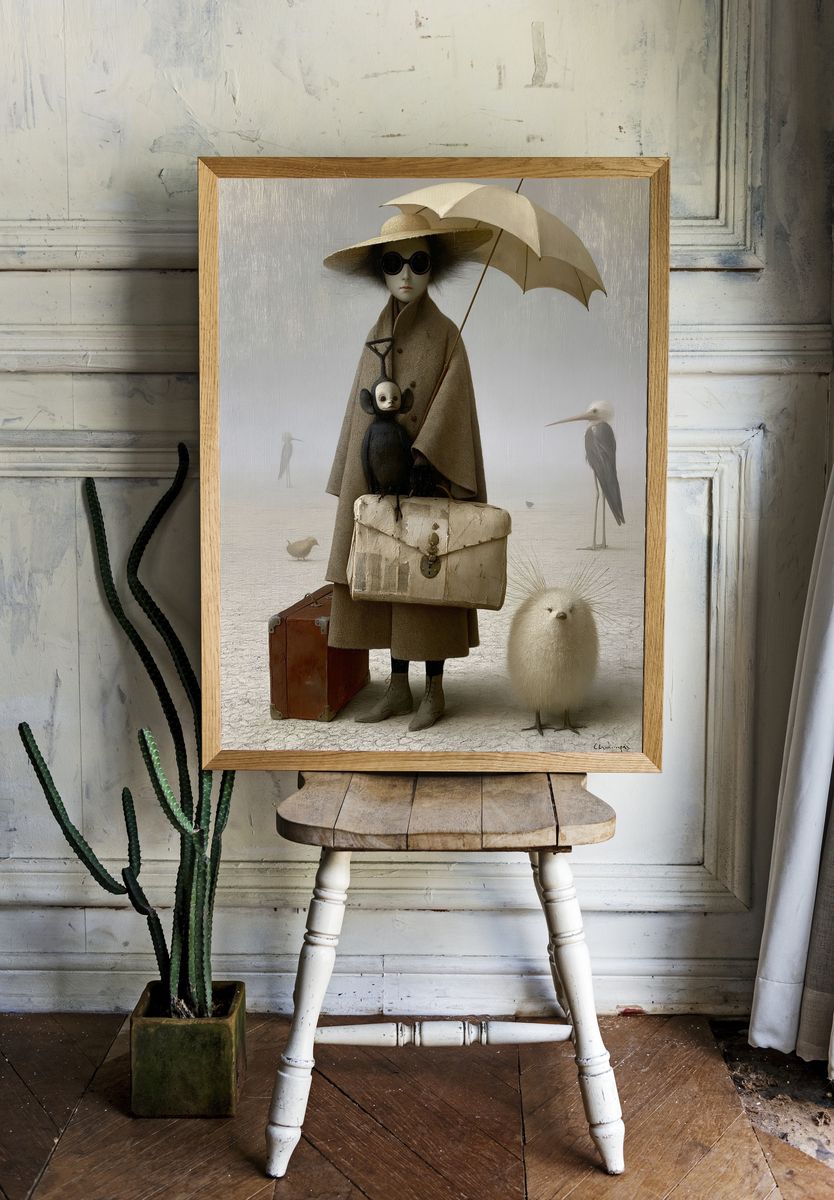 Surreal Birdwatcher Illustration Poster. — room view 1