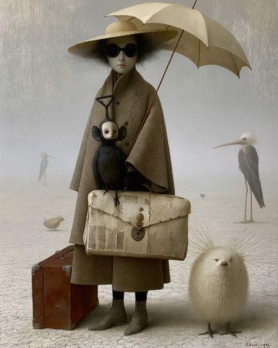 Surreal Birdwatcher Illustration Poster.
