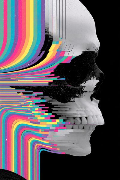 Glitch Skull Digital Art Poster. poster