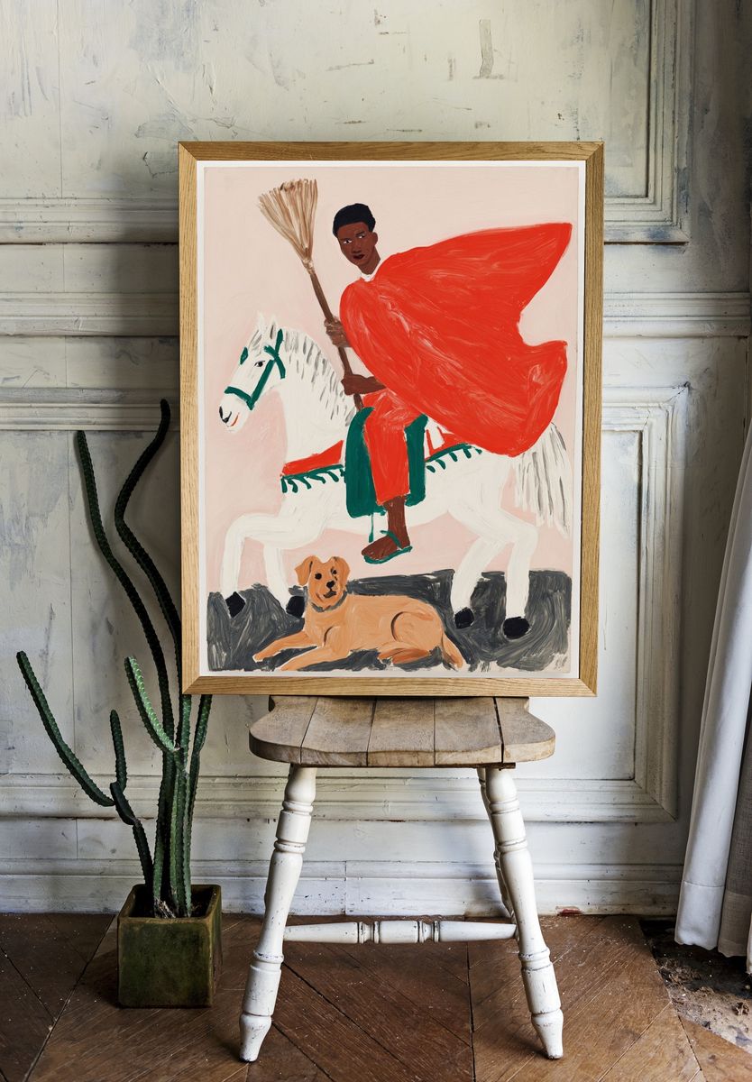 Rider on White Horse Illustration Poster. room preview