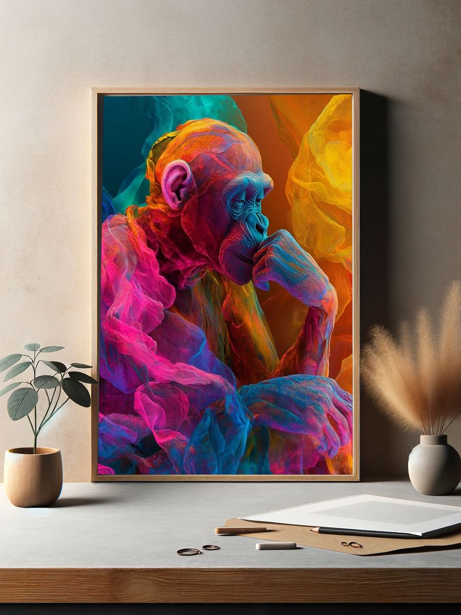 Neon Thinker Monkey Illustration Poster. — room view 2