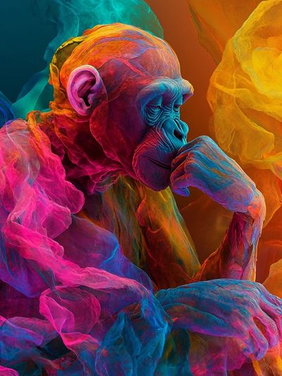 Neon Thinker Monkey Illustration Poster. poster