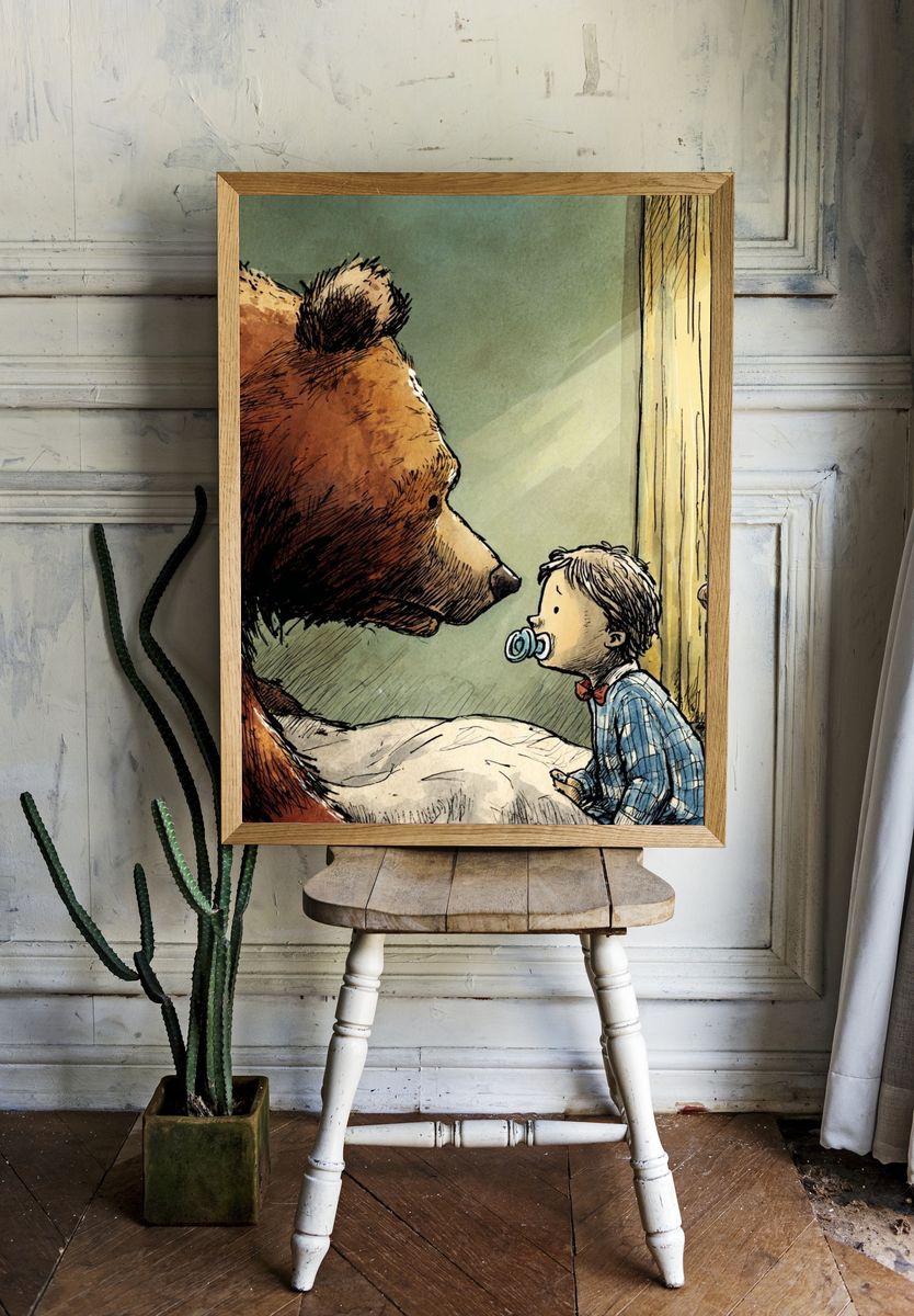 Bear and Child Storybook Illustration Poster. room preview