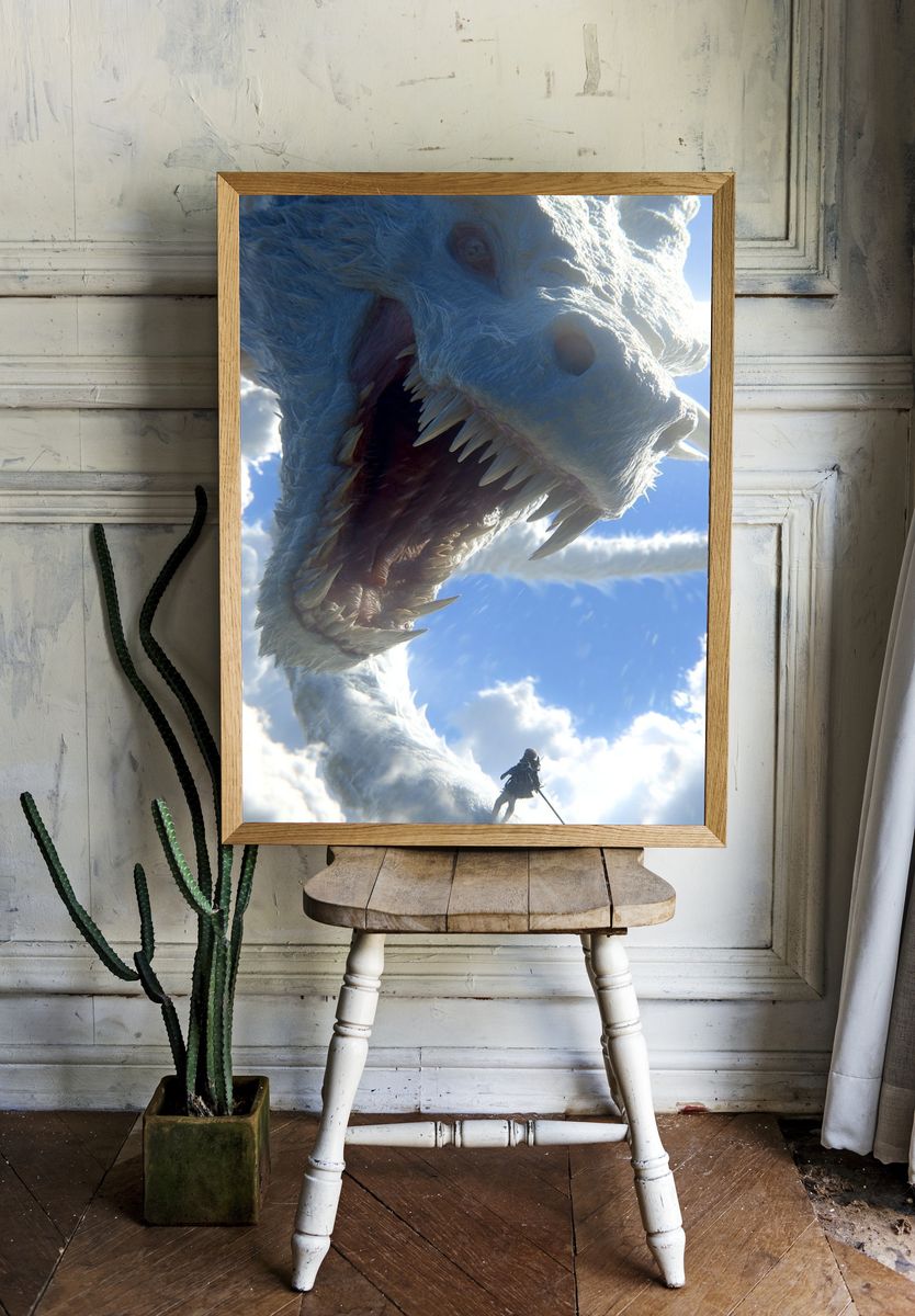Dragon in the Clouds Fantasy Print. room preview