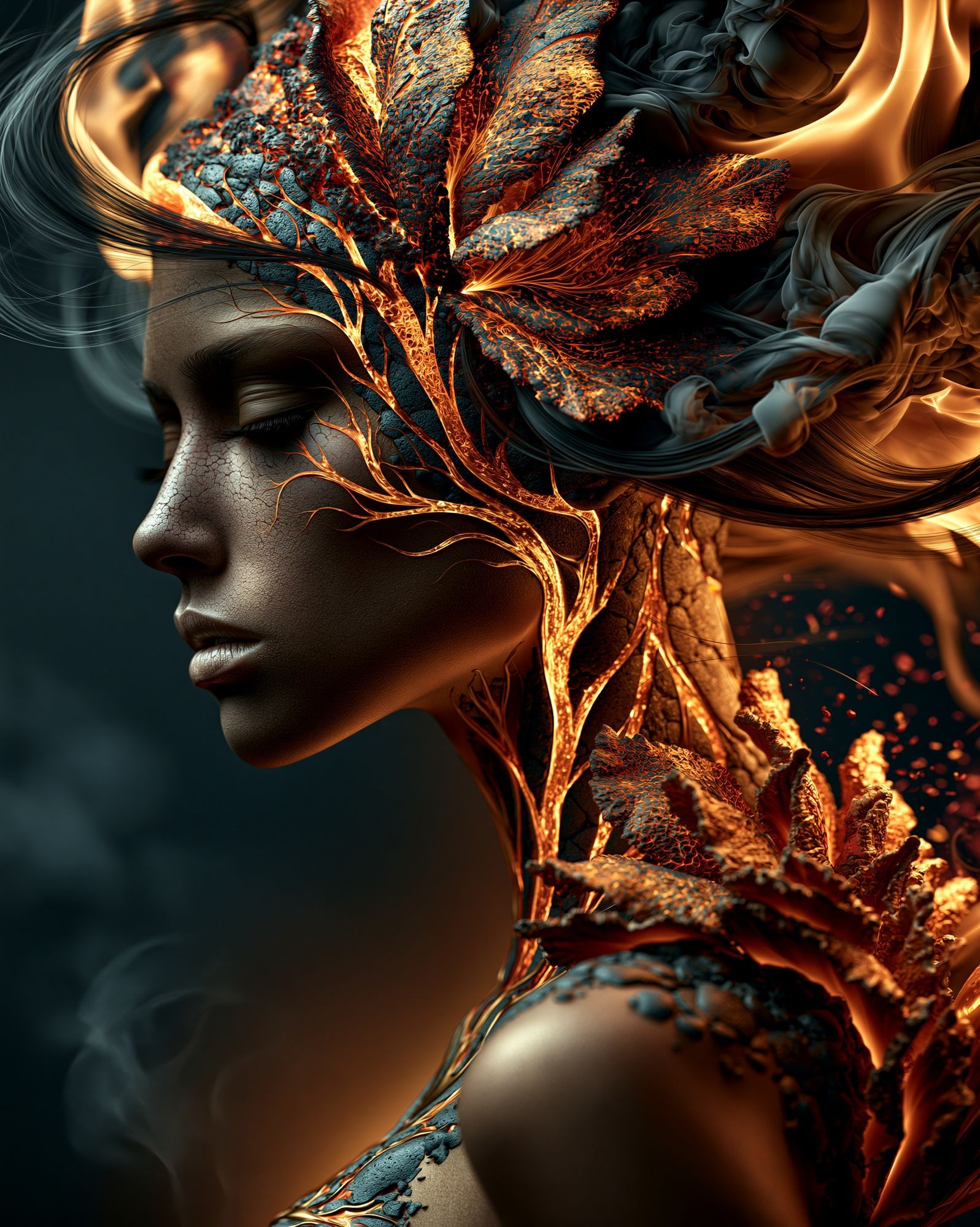 Ember Bloom Portrait Print. poster — illustration art