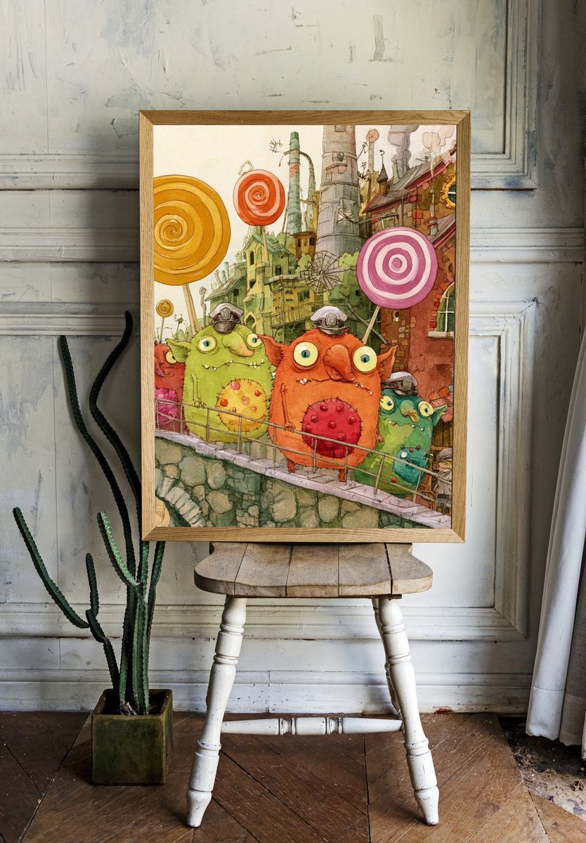Whimsical Goblin Village Illustration Poster. — room view 1