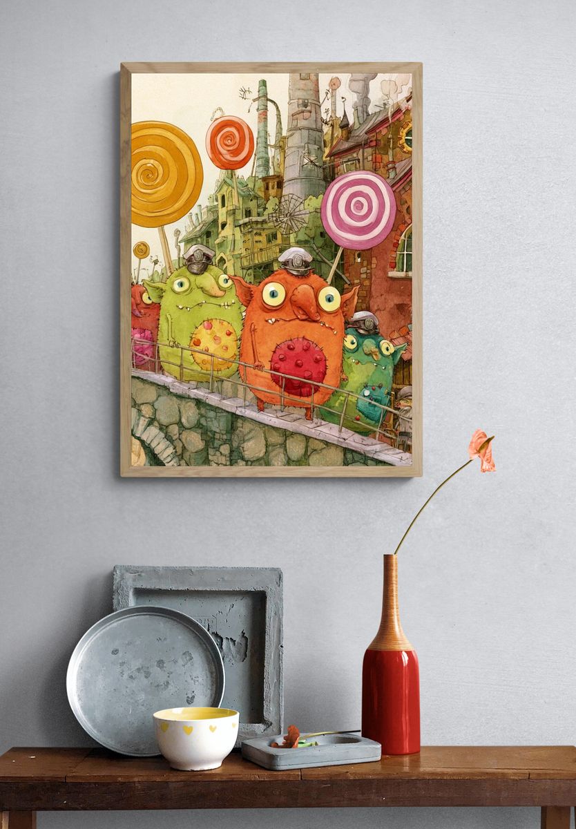 Whimsical Goblin Village Illustration Poster. — room view 3