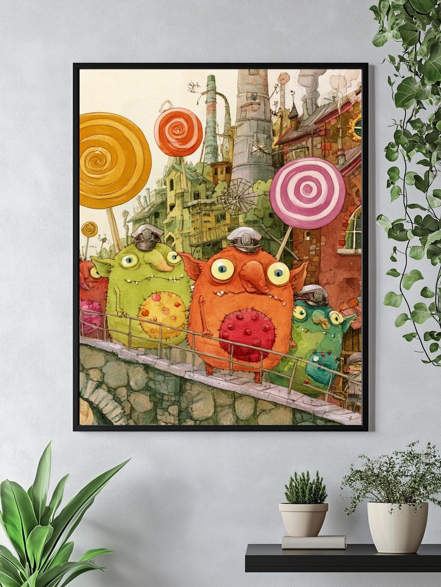 Whimsical Goblin Village Illustration Poster. — room view 4