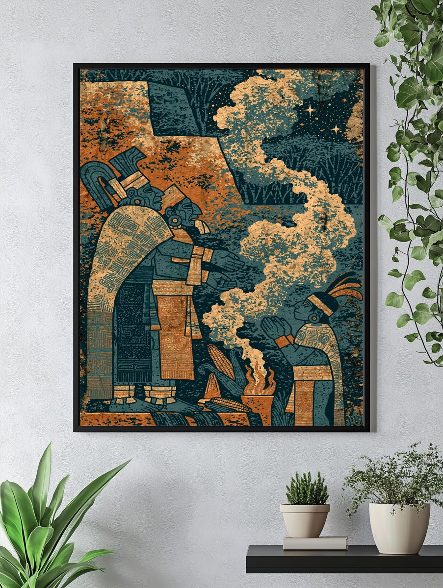 Mayan Ritual Scene Illustration Print. — room view 4