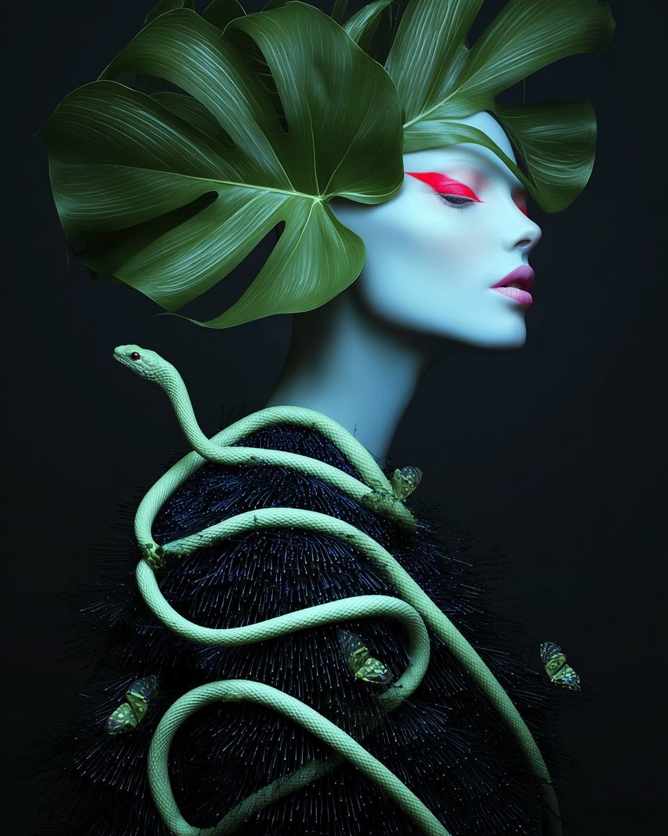 Botanical Serpent Portrait Print. poster detail
