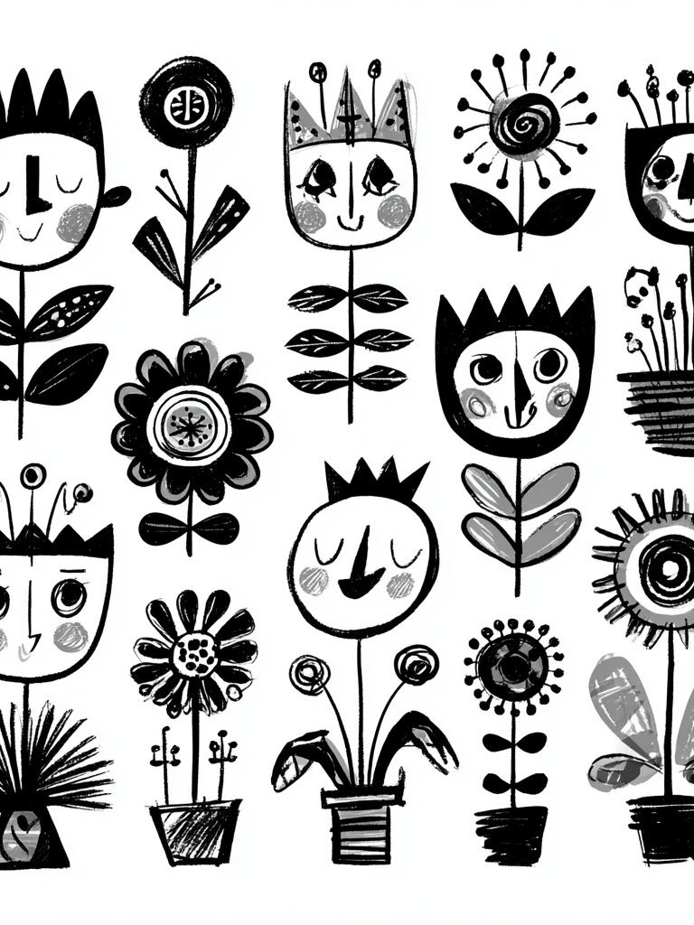 Whimsical Floral Faces Illustration Poster. poster — illustration art