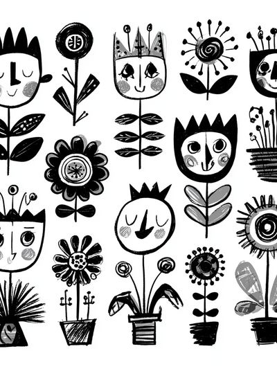 Whimsical Floral Faces Illustration Poster. poster