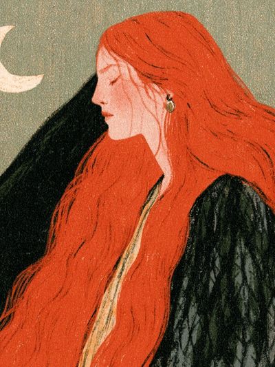 Red-Haired Moonlit Woman Illustration Poster. poster