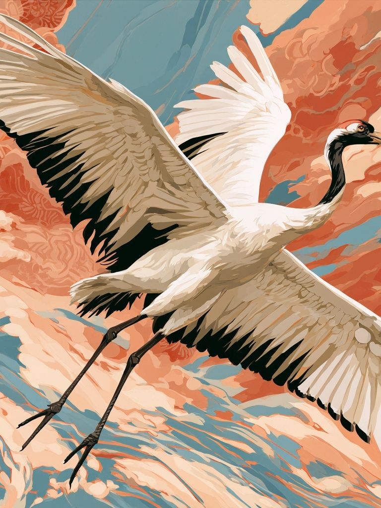Crane in Coral Sky Illustration Poster. poster — illustration art