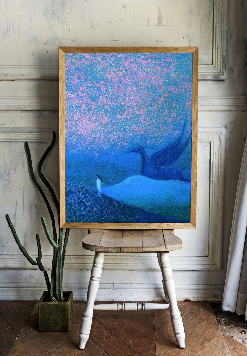 Whale and Penguin Dreamscape Print. — room view 1
