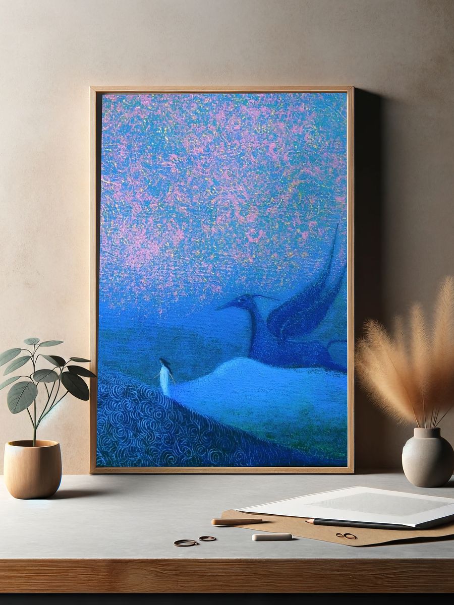 Whale and Penguin Dreamscape Print. — room view 2