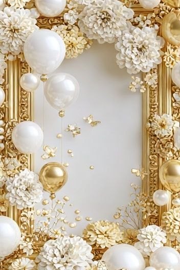 Gold Floral Balloon Frame Poster. poster detail